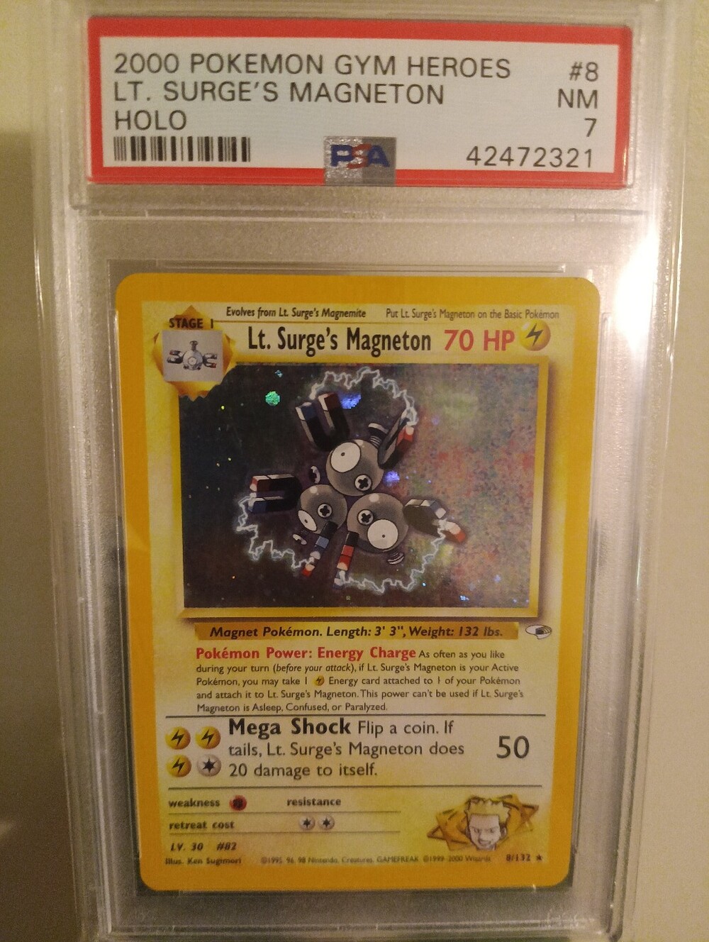 2000 POKEMON GYM HEROES #8 LT. SURGE'S MAGNETON NM HOLO PSA 7